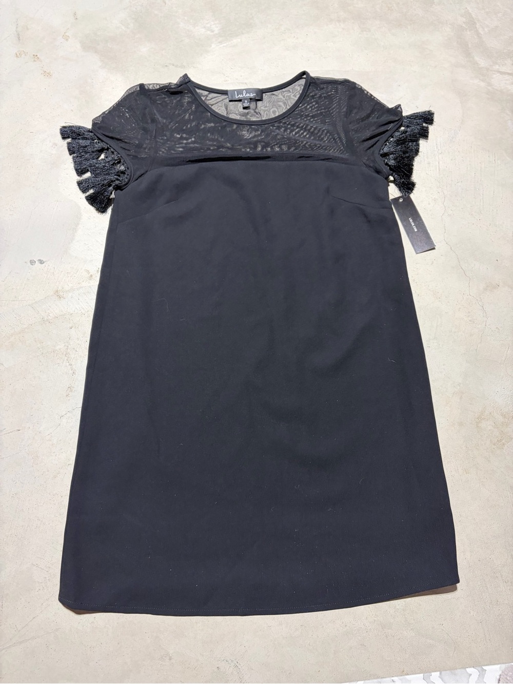 Lulu's Black Mesh Tassel Sleeve Shift Dress little black dress NWT small